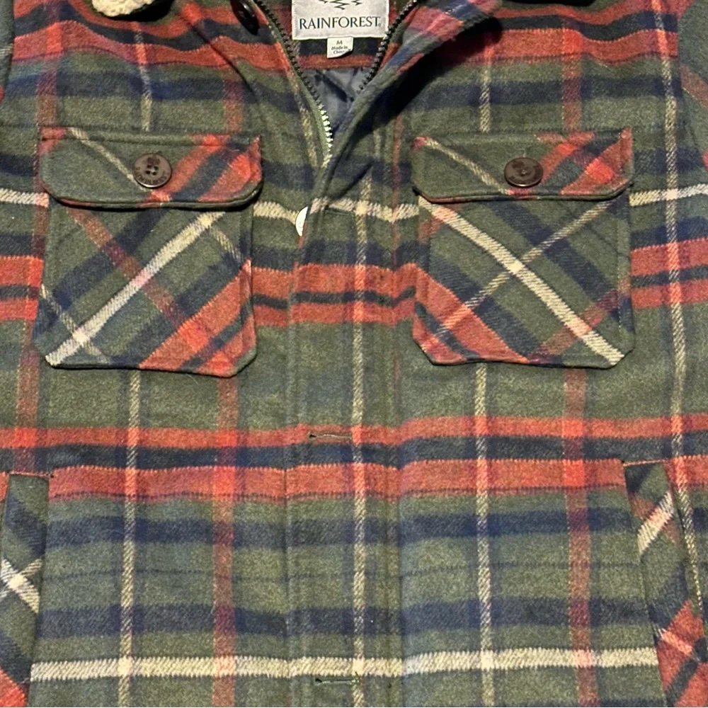 Men’s Sherpa Lined Plaid Flannel Jacket Rainforest Medium M